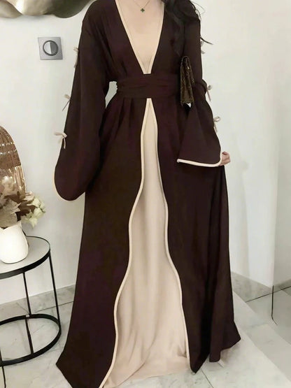 Muslim Abaya Women Dress Dubai Women Dress Bow Caftan Lace-up Floral Dresses Islamic Pakistan Moroccan Kaftan 2026 Robe