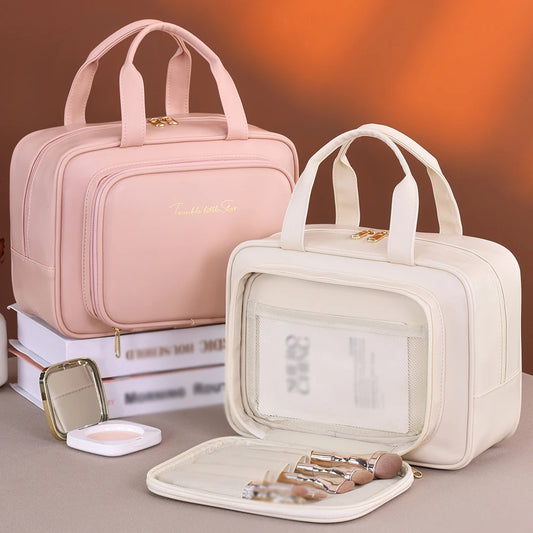 Large Capacity PU Cosmetic Bag Portable Makeup Organizer Options For Travel & Daily Use, Cosmetic Toiletry Storage
