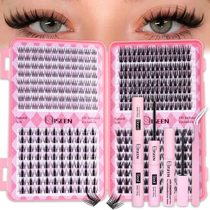 DIY Eyelash Extension Kit Natural or Thick Cluster Eyelashes Wispy Individual Lashes With Lash Glue Makeup