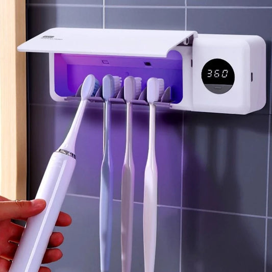 Intelligent UV Toothbrush Sterilizer USB Charging Wall-Mounted No-Drill Toothbrush Cleaner Bathroom Toothbrush Holder Organizer
