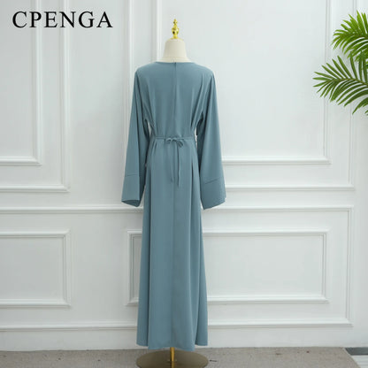 Elegant Abaya Women Dubai Ramadan Eid Arabic Traditional Muslim Modest Dress Islamic Holiday Outfit New Plain Turkey Kaftan Robe