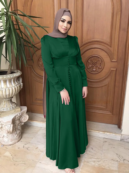 Muslim Abayas For Women Purple Green Kaftan Morocco Dresses Middel East Clothing Long Sleeve Solid Clothing