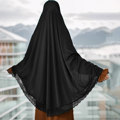 Muslim Abayas Full Cover Lace Edge Women Black Clothing Solid Color Instant Hijab Soft Premuim Cotton Hemp Ramadan Prayer Dress