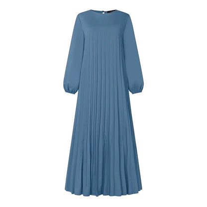 ZANZEA Modest Fashion Abaya Robes Woman Muslim Hijabis O-Neck Solid Pleated Eid Long Dresses Loose A-line Vestidos Fall 2025