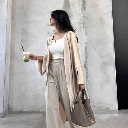 Middle Eastern Muslim Robe Fashion Satin Soft Dress Open Front Outerwear Abaya Solid Color