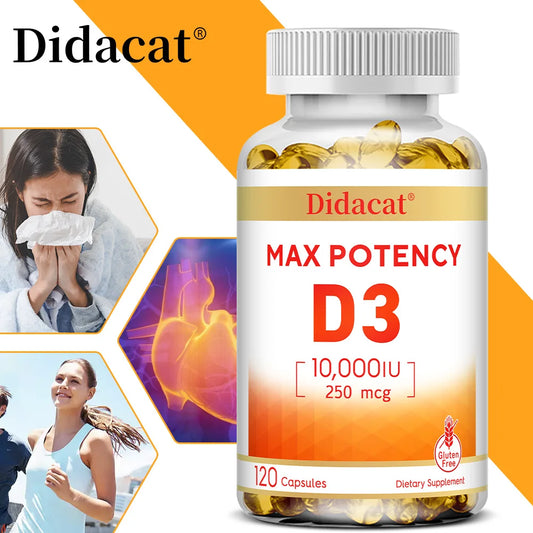 Vitamin D3 10,000 IU (250 mcg), Supports Immune Health, Calcium Absorption Muscle Function & Bone Strength, Dietary Supplement