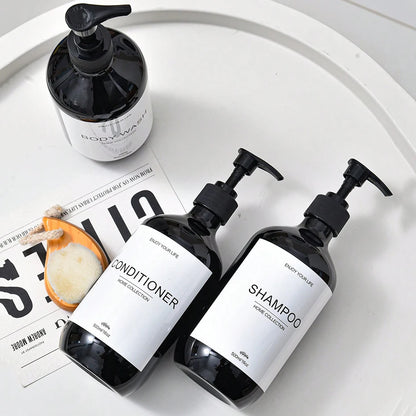 500ml Shampoo Body Wash Conditioner Dispenser Bottle Bathroom Waterproof Pre-Labeled Refillable Shampoo Bottle Soap Container