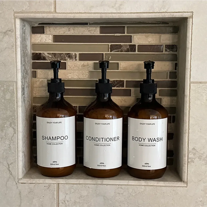 500ml Shampoo Body Wash Conditioner Dispenser Bottle Bathroom Waterproof Pre-Labeled Refillable Shampoo Bottle Soap Container