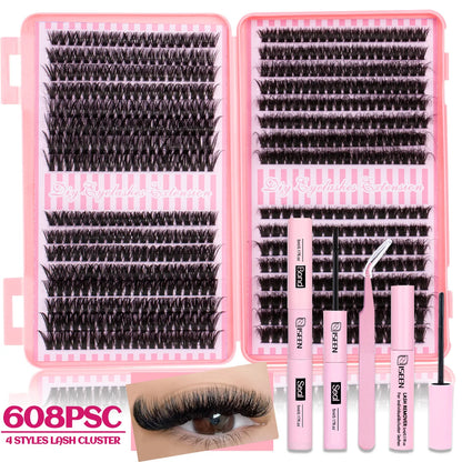 DIY Eyelash Extension Kit Natural or Thick Cluster Eyelashes Wispy Individual Lashes With Lash Glue Makeup