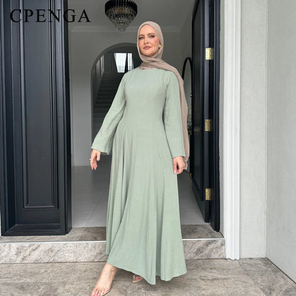 2025 Summer Arabic Muslim Women Modest Dress Eid Dubai Plain Abaya Islam Party Outfit Elegant Holiday Dresses Turkey Kaftan Robe