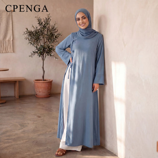Elegant Abaya Women Dubai Ramadan Eid Arabic Traditional Muslim Modest Dress Islamic Holiday Outfit New Plain Turkey Kaftan Robe