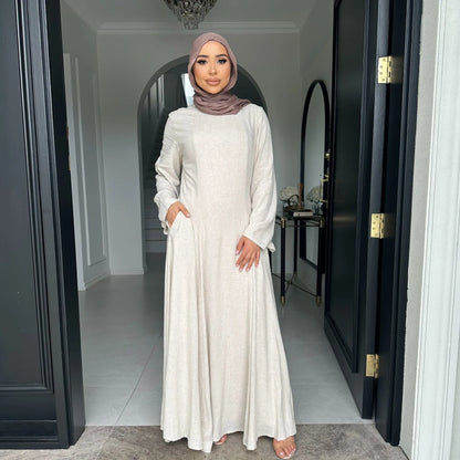 2025 Summer Arabic Muslim Women Modest Dress Eid Dubai Plain Abaya Islam Party Outfit Elegant Holiday Dresses Turkey Kaftan Robe