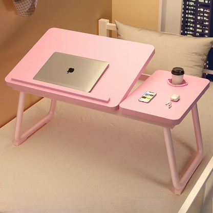 Work/Study in Bed Comfortably  Adjustable & Foldable Lap Desk with Cup Holder, Ventilated Design Prevents Overheating.
