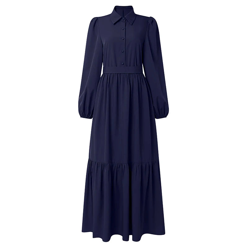 2026 ZANZEA Muslim Hijab Dresses Abaya Women Elegant Long Sleeve Pleated Sundress Solid Belted Party Robe Kaftan Dubai Vestidos