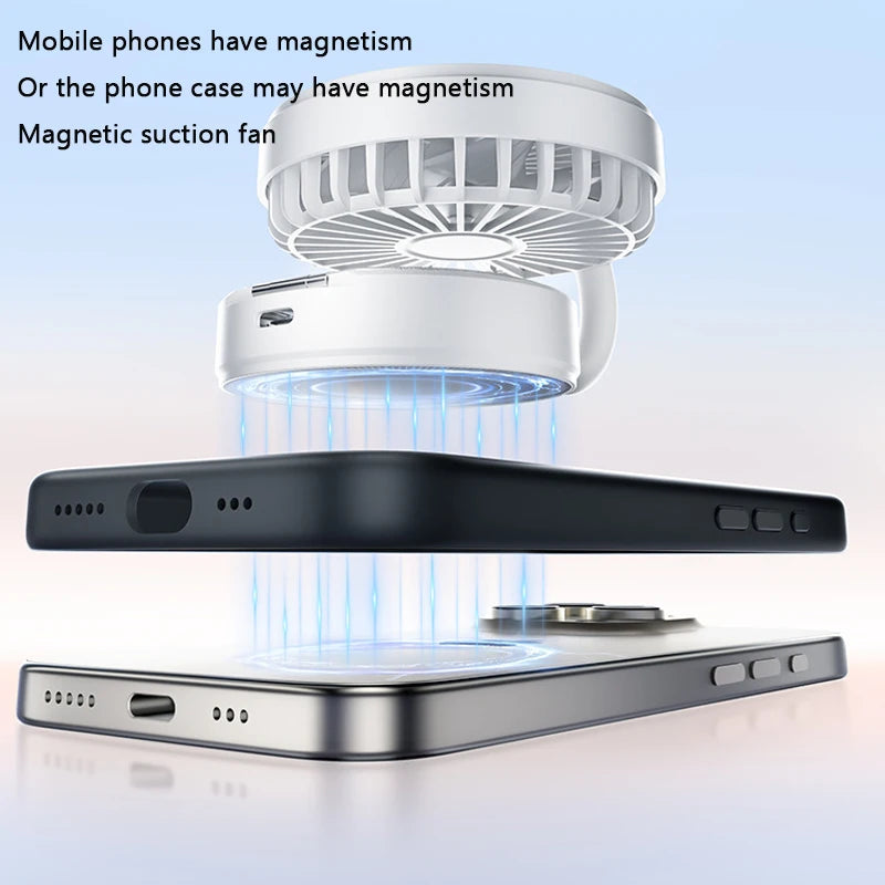 Portable Magnetic Small Fan, Mini Folding Fan, Suitable for iPhone and Magnetic Phones and Magnetic Phone Cases