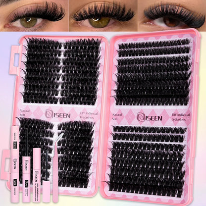 DIY Eyelash Extension Kit Natural or Thick Cluster Eyelashes Wispy Individual Lashes With Lash Glue Makeup