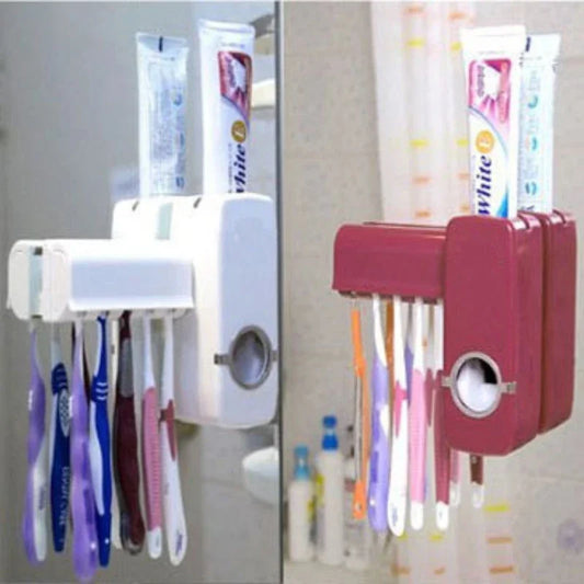 Fashion Automatic Toothpaste Dispenser +Toothbrush Holder Set Family Set Wall Mount Rack Bath Oral Wholesale