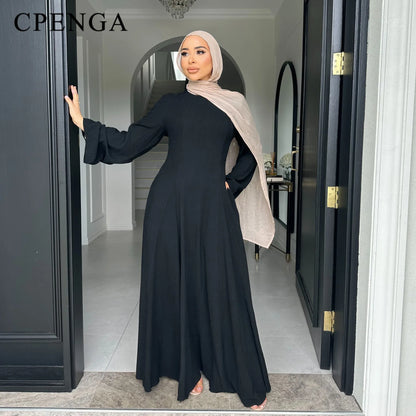 2025 Summer Arabic Muslim Women Modest Dress Eid Dubai Plain Abaya Islam Party Outfit Elegant Holiday Dresses Turkey Kaftan Robe