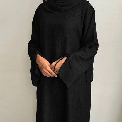 Extra-Loose-Fit Closed Abaya Dress, Drop Shoulder Slit Cuff A-Line Muslim Women Dress, Ramadan Eid Dubai Hijabi Islamic Clothing