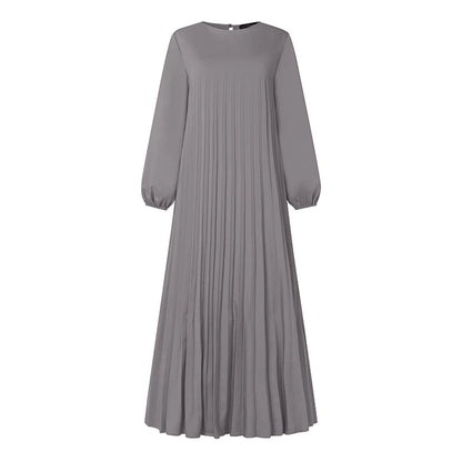 ZANZEA Modest Fashion Abaya Robes Woman Muslim Hijabis O-Neck Solid Pleated Eid Long Dresses Loose A-line Vestidos Fall 2025