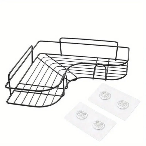 1pc Stainless Steel Corner Shower Caddy, No-Drilling Wall-Mounted Bathroom Organizer, Multi-functional Storage Shelf For Kitchen