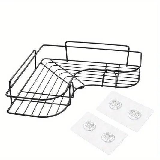 1pc Stainless Steel Corner Shower Caddy, No-Drilling Wall-Mounted Bathroom Organizer, Multi-functional Storage Shelf For Kitchen