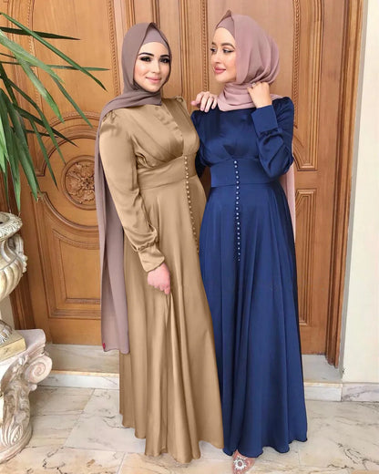 Muslim Abayas For Women Purple Green Kaftan Morocco Dresses Middel East Clothing Long Sleeve Solid Clothing