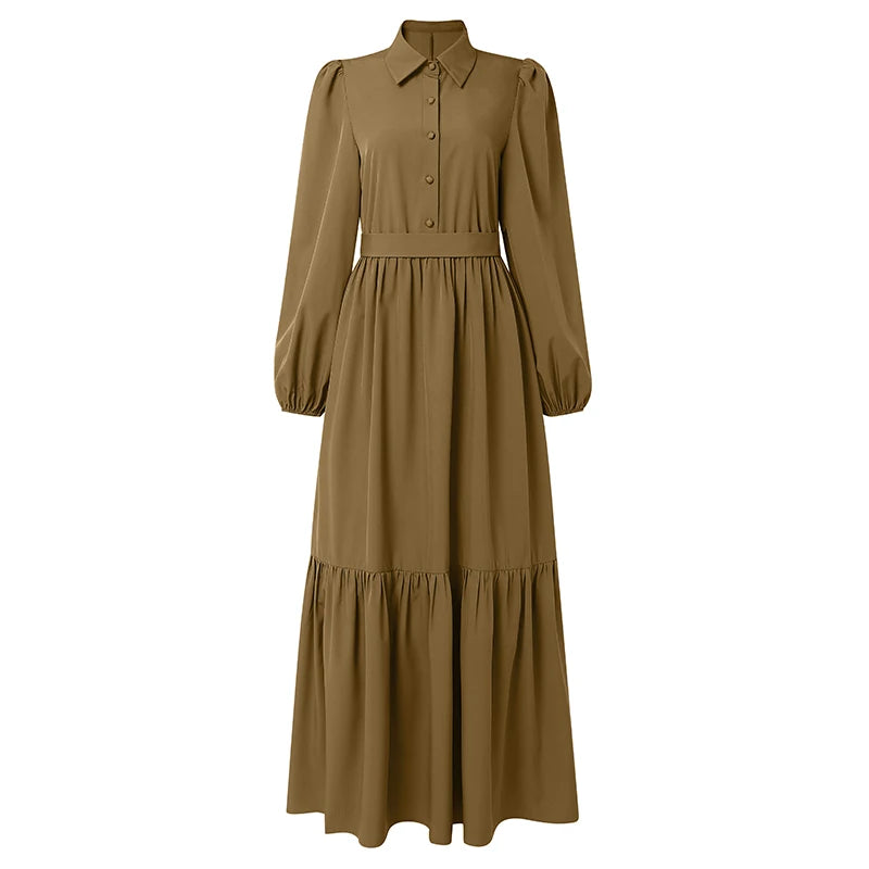 2026 ZANZEA Muslim Hijab Dresses Abaya Women Elegant Long Sleeve Pleated Sundress Solid Belted Party Robe Kaftan Dubai Vestidos