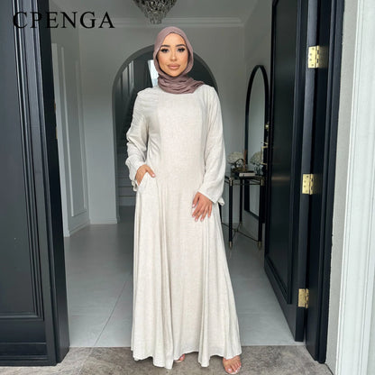 2025 Summer Arabic Muslim Women Modest Dress Eid Dubai Plain Abaya Islam Party Outfit Elegant Holiday Dresses Turkey Kaftan Robe