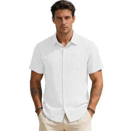 Wholesale Men's Casual Short Sleeve Pocket Open Front Shirt Solid Loose Fit Lapel Collar
