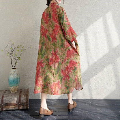 Wholesale Loose Fit Printed Maxi Dress With Stand-Up Collar