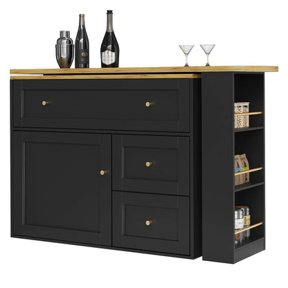 Wholesale Extendable bar table black with storage kitchen cabinet with snack shelf (138-204×39×105cm) MANGROVEPROP