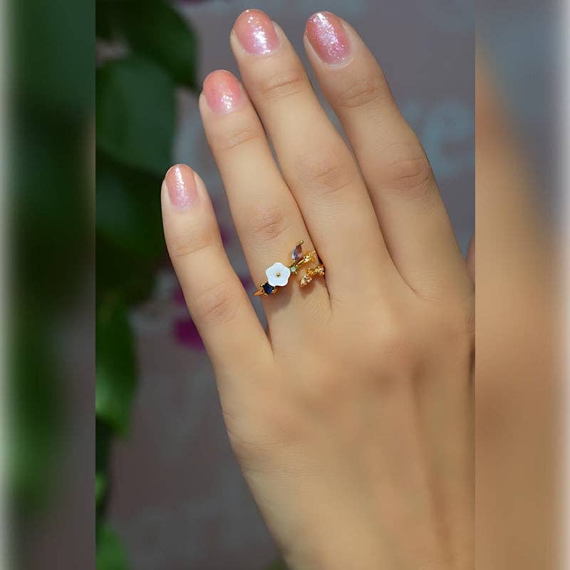 Wholesale Magnolia Ring Flower Ring Adjustable Ring Vintage Ring Knuckle Joint   Cute Ring Women Ring Blue White