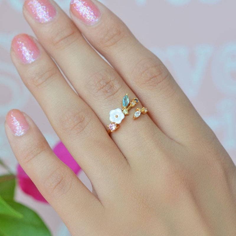 Wholesale Magnolia Ring Flower Ring Adjustable Ring Vintage Ring Knuckle Joint   Cute Ring Women Ring Blue White