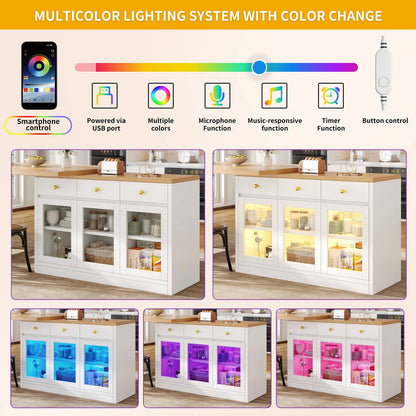 Wholesale Extendable kitchen island with rotatable table, LED lights and storage ARMOIRESTYLE