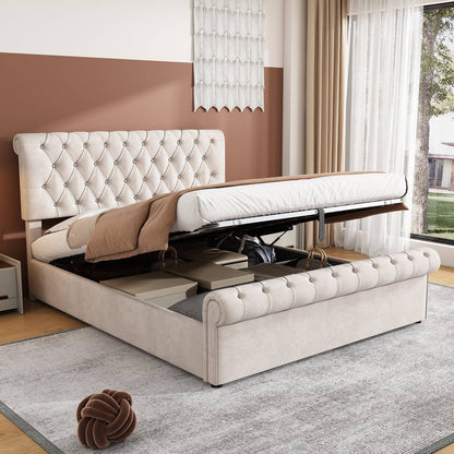 Wholesale Luxury Velvet King Size Bed Frame with Underbed Storage