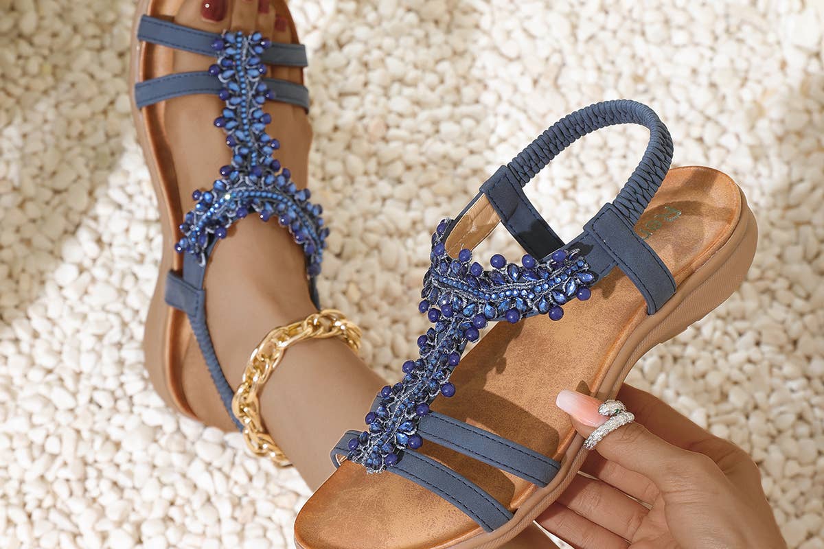 Wholesale Ladies' Diamante Beaded Flat Sandal JS698-13