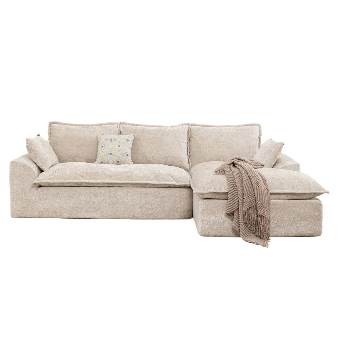 Wholesale Ivory Chenille L‑Shaped Modular Sectional Compressed Sofa
