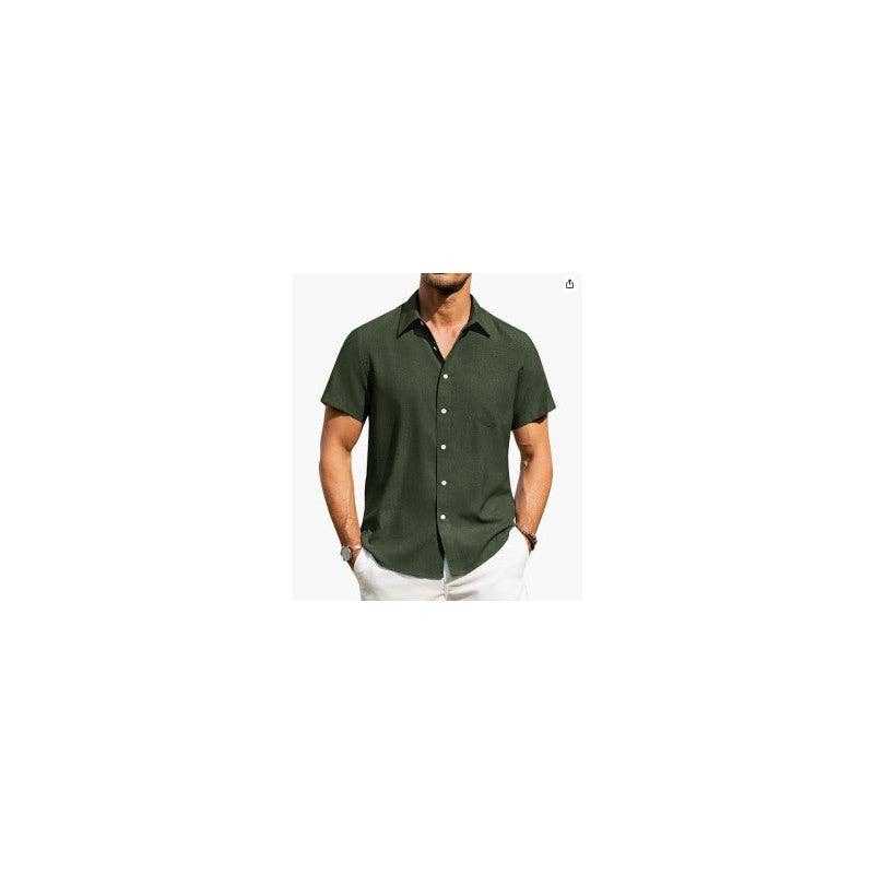 Wholesale Men's Casual Short Sleeve Pocket Open Front Shirt Solid Loose Fit Lapel Collar