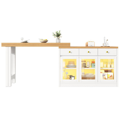 Wholesale Extendable kitchen island with rotatable table, LED lights and storage ARMOIRESTYLE
